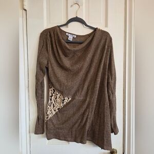 RXB Brown Cowl Neck Sweater with Lace Accent
